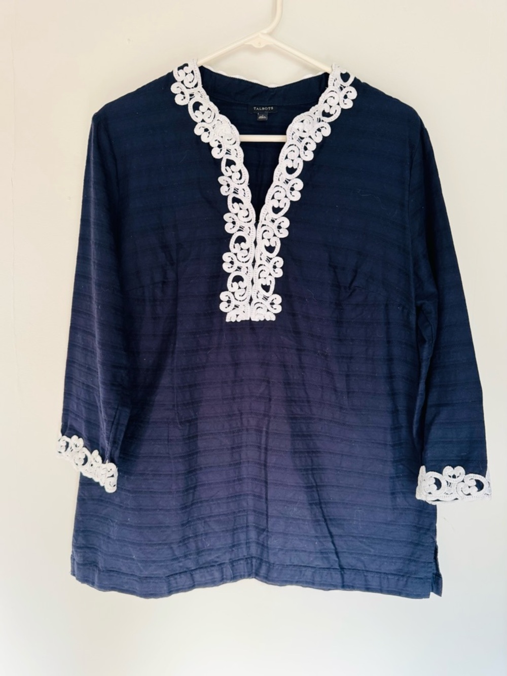 Talbots Navy Tunic with White  Embroidered Trim